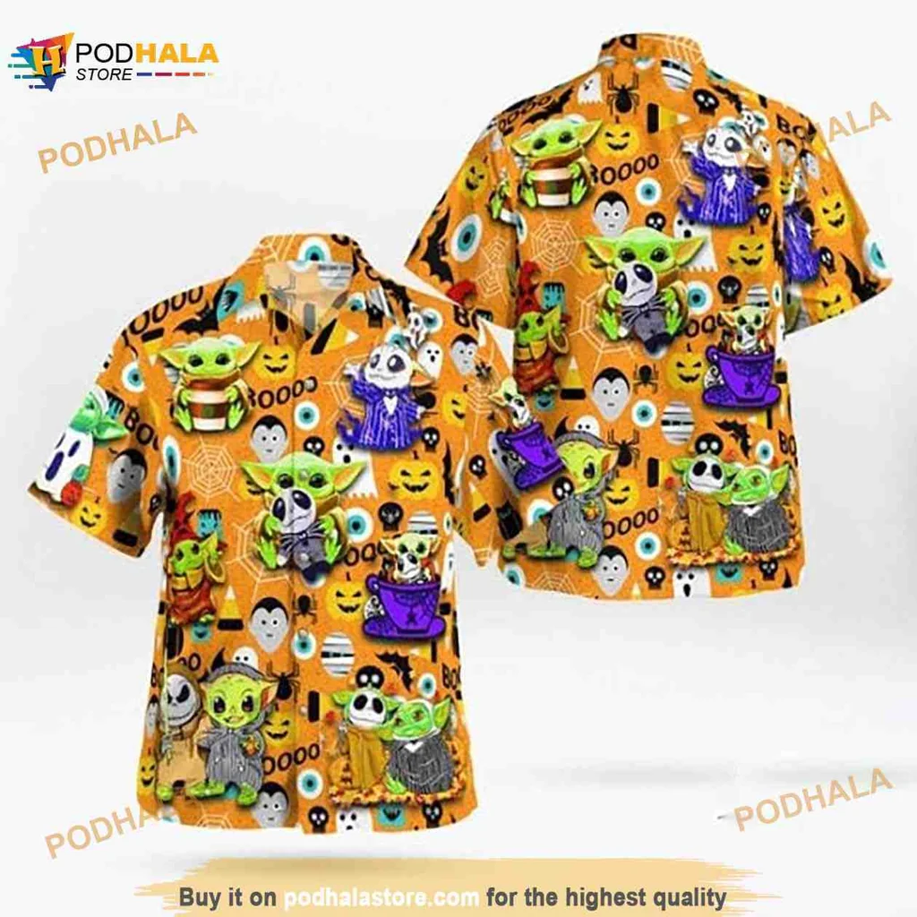 Baby Yoda Halloween Hawaiian Shirt With Colorful Spooky Graphics