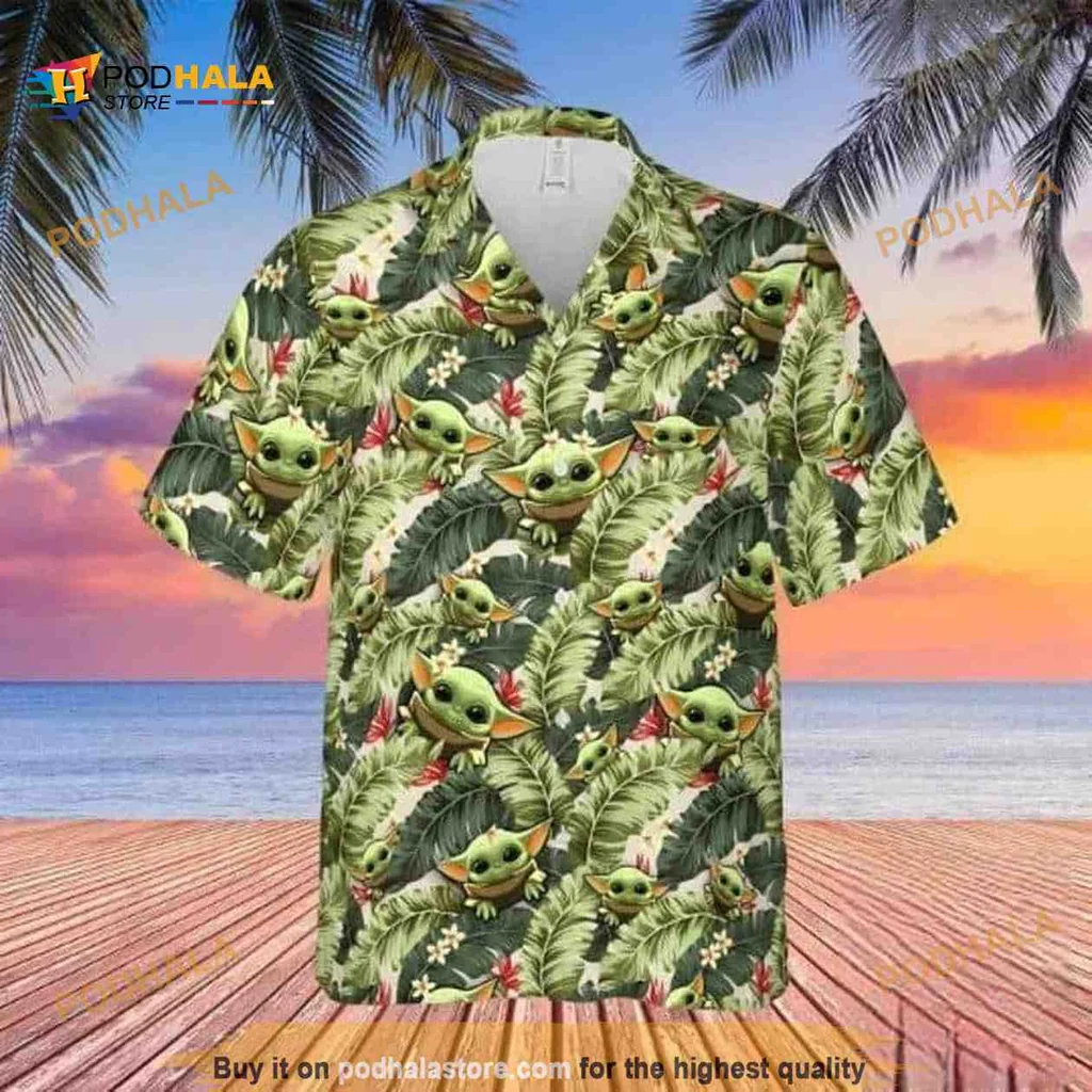 Baby Yoda Hawaiian Shirt Banana Leaves Pattern For Beach Lovers
