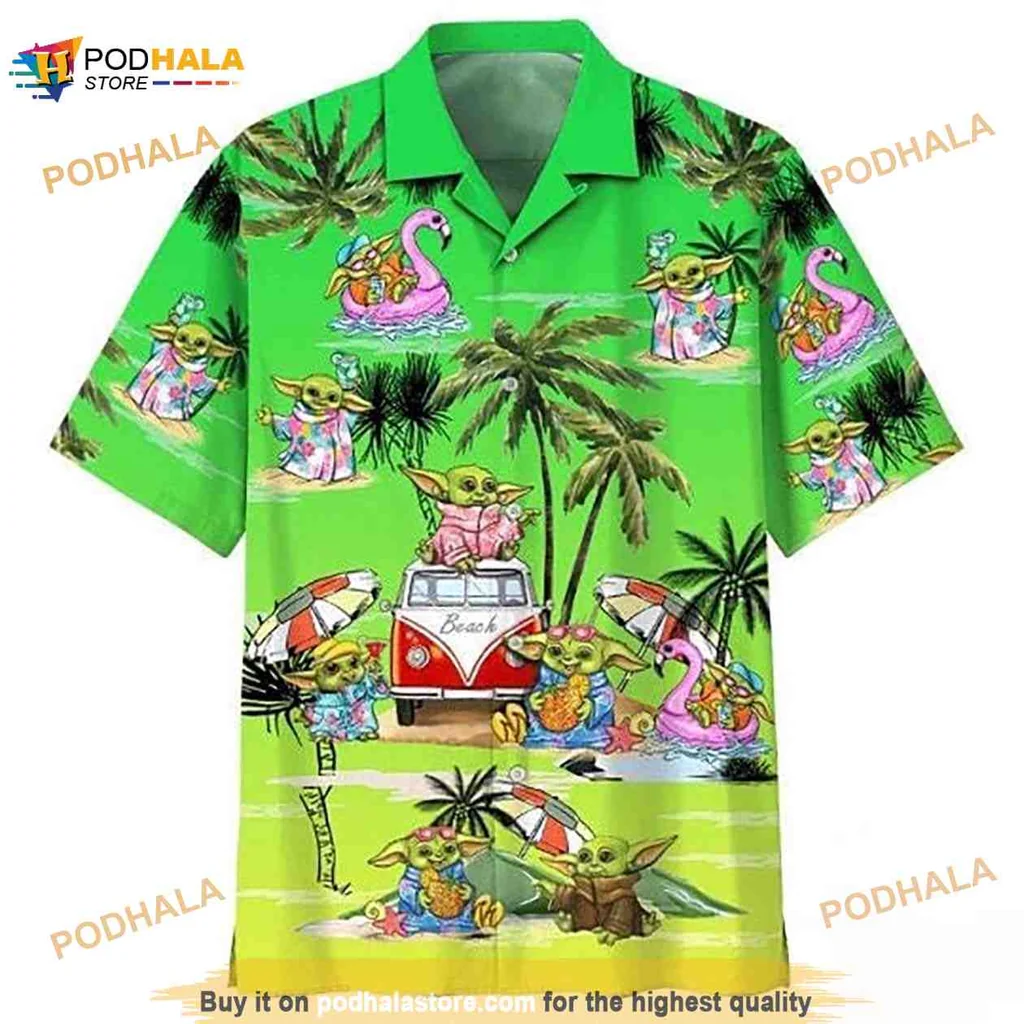 Baby Yoda Hawaiian Shirt Featuring Tropical Beach Vibes And Fun Illustrations