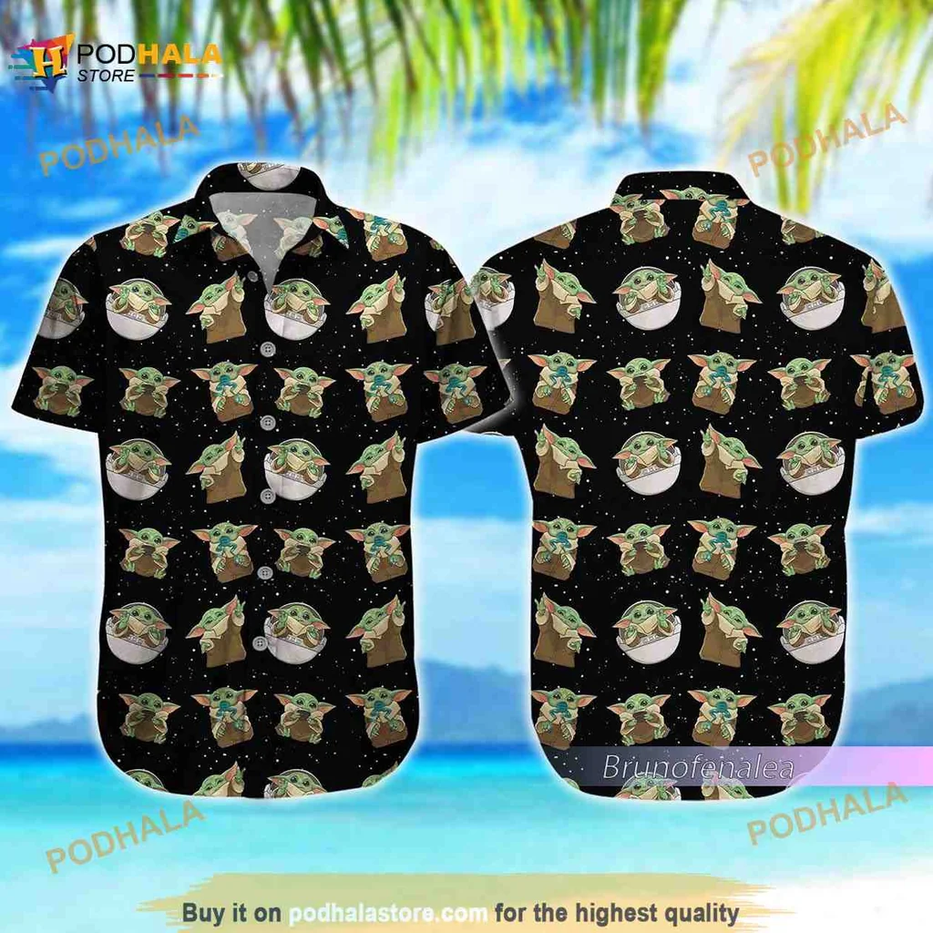 Baby Yoda Hawaiian Shirt, Fun Grogu Pattern For Star Wars Fans