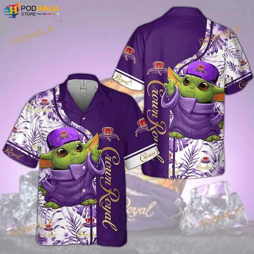 Baby Yoda Hawaiian Shirt With Crown Royal Design And Tropical Elements