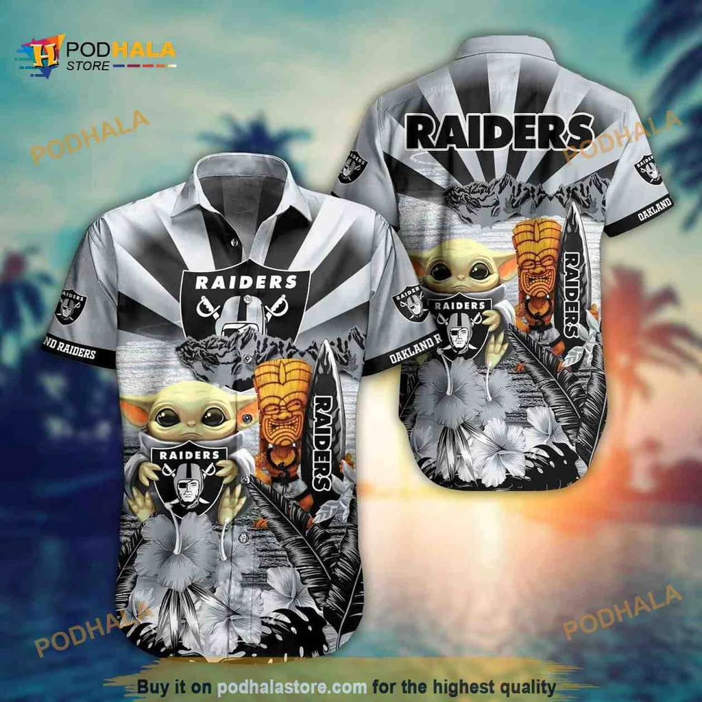 Baby Yoda Las Vegas Raiders Hawaiian Shirt With Tropical Design