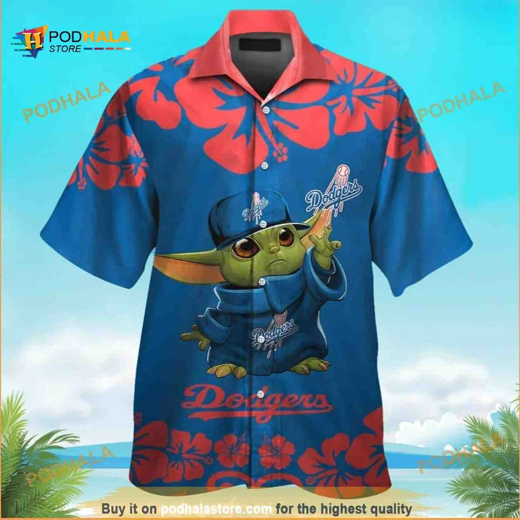 Baby Yoda Los Angeles Dodgers Hawaiian Shirt With Hibiscus Flowers