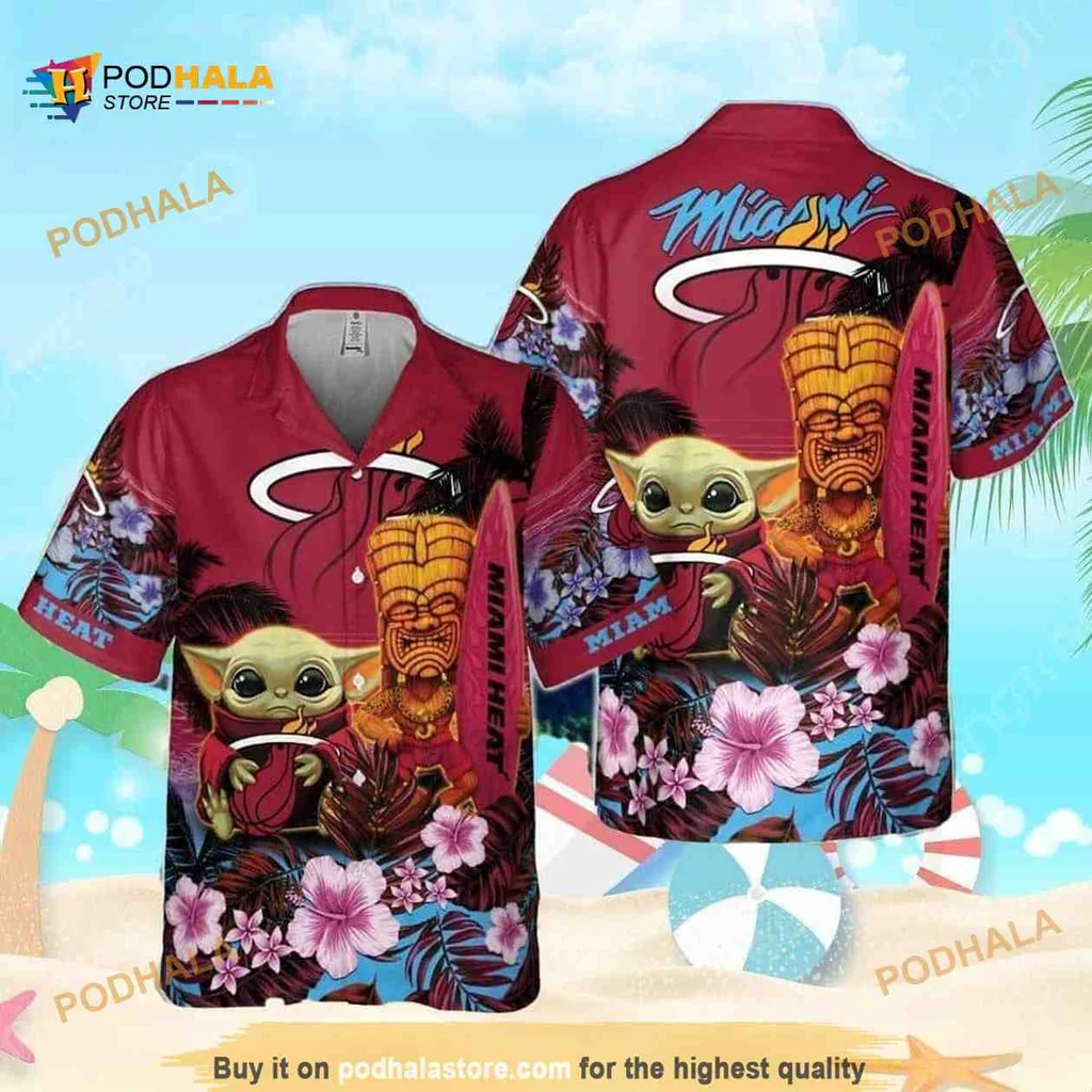 Baby Yoda Miami Heat Hawaiian Shirt With Tropical Design
