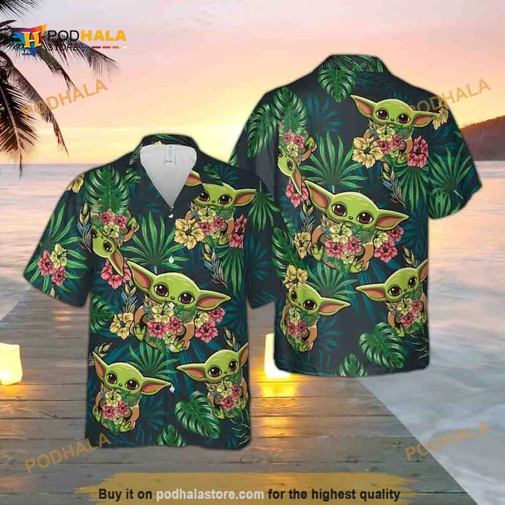 Baby Yoda Palm Leaves Hawaiian Shirt, Funny Tropical Design For Beach Lovers