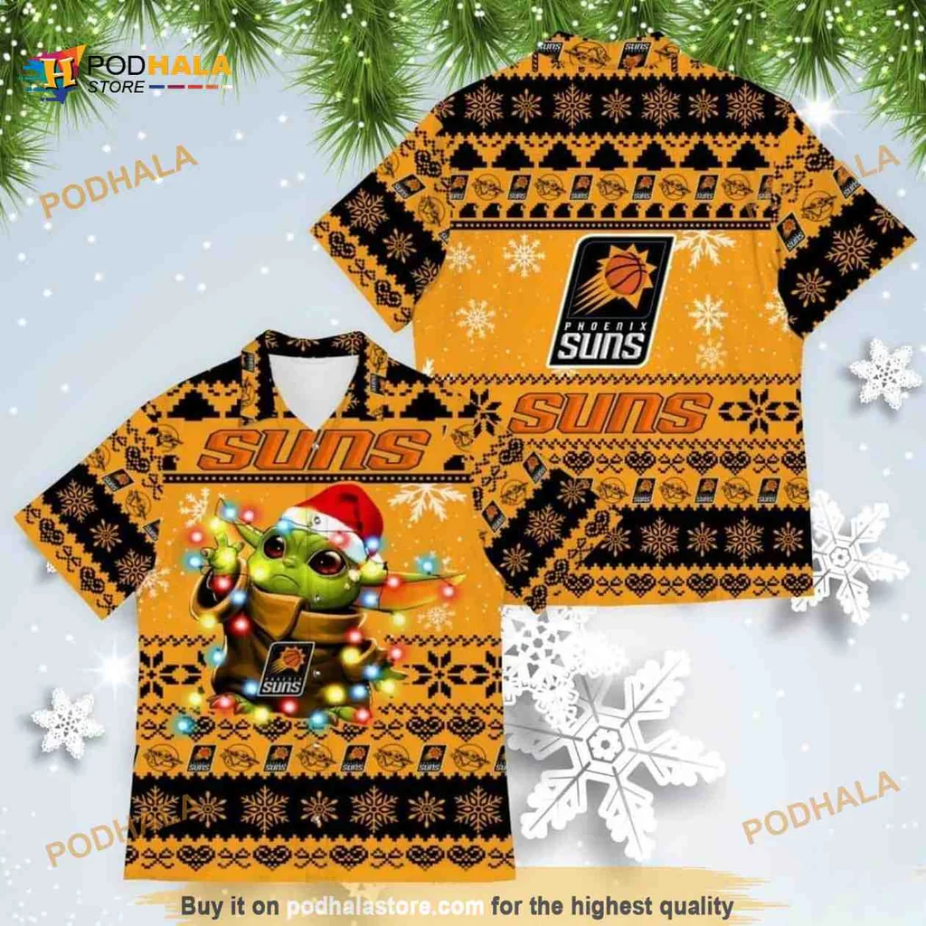 Baby Yoda Phoenix Suns Hawaiian Shirt With Christmas Lights