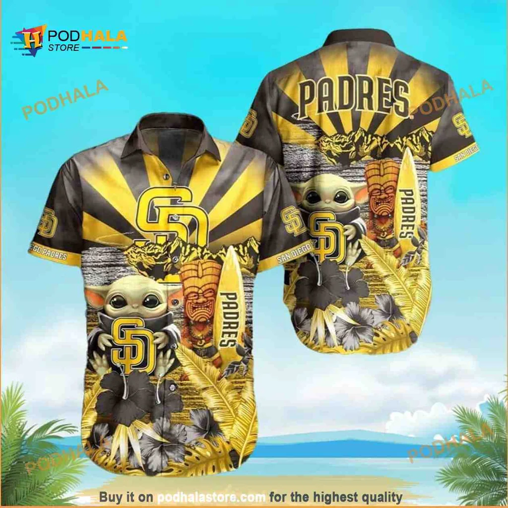 Baby Yoda San Diego Padres Hawaiian Shirt With Tropical Design