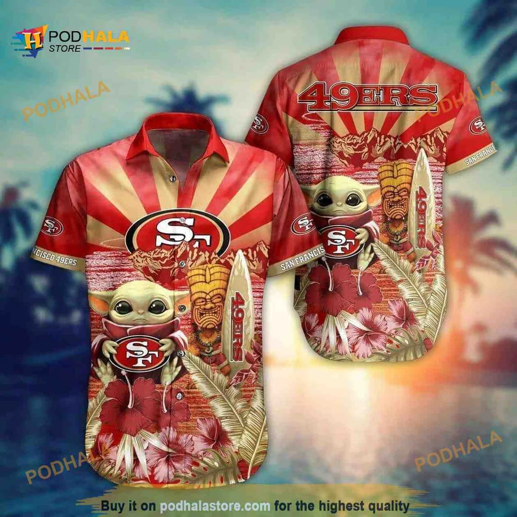 Baby Yoda San Francisco 49ers Hawaiian Shirt With Tropical Design