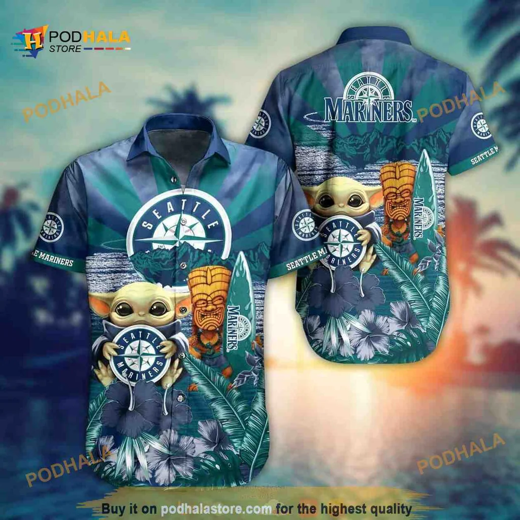 Baby Yoda Seattle Mariners Hawaiian Shirt With Tropical Design