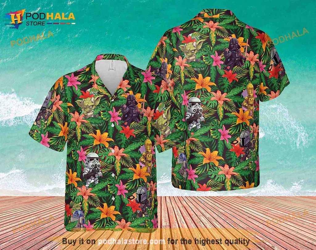 Baby Yoda Star Wars Hawaiian Shirt With Tropical Floral Design