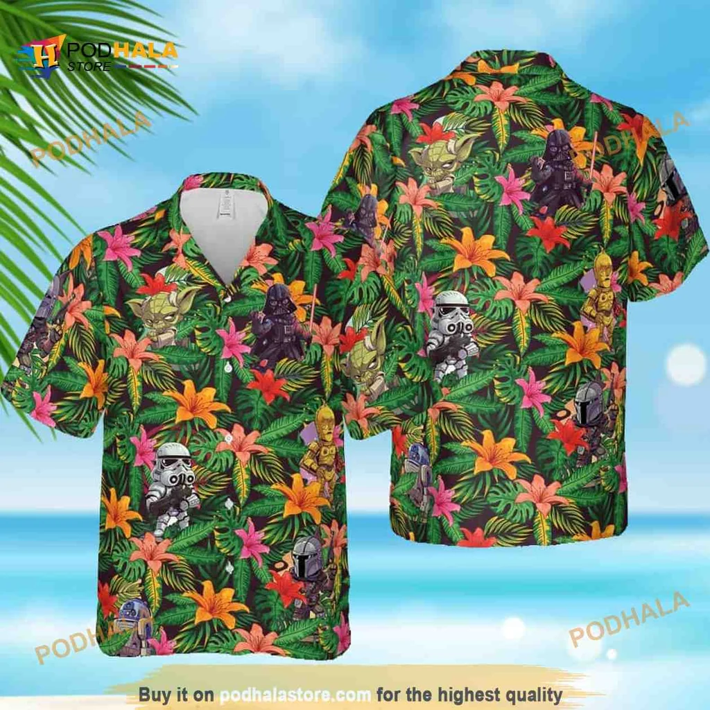 Baby Yoda Stormtrooper Hawaiian Shirt With Tropical Floral Design