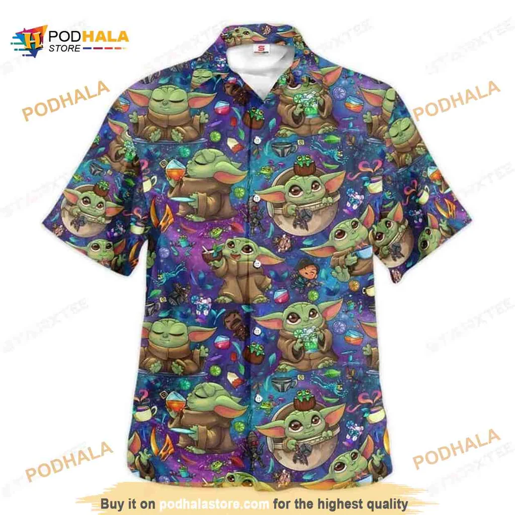Baby Yoda Tropical Hawaiian Shirt, Colorful Cocktail Design For Beach Lovers