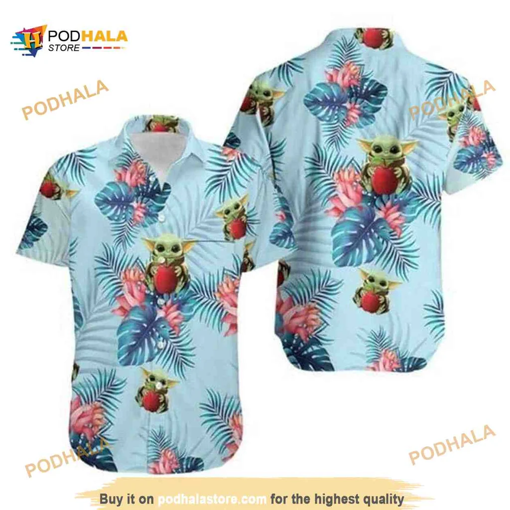Baby Yoda Tropical Hawaiian Shirt, Fun Beachwear For Mandalorian Fans