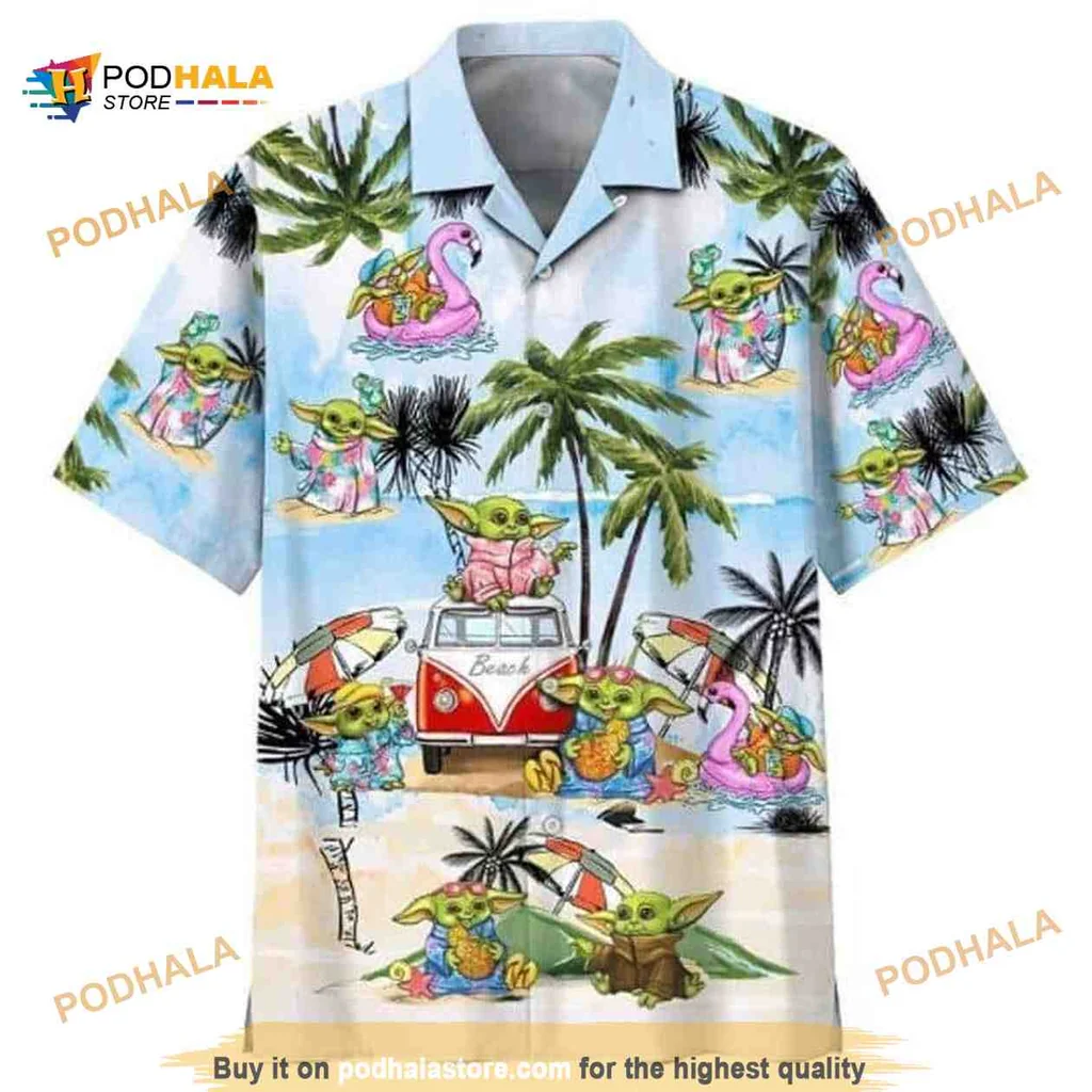 Baby Yoda Tropical Hawaiian Shirt, Fun Summer Design With Palm Trees