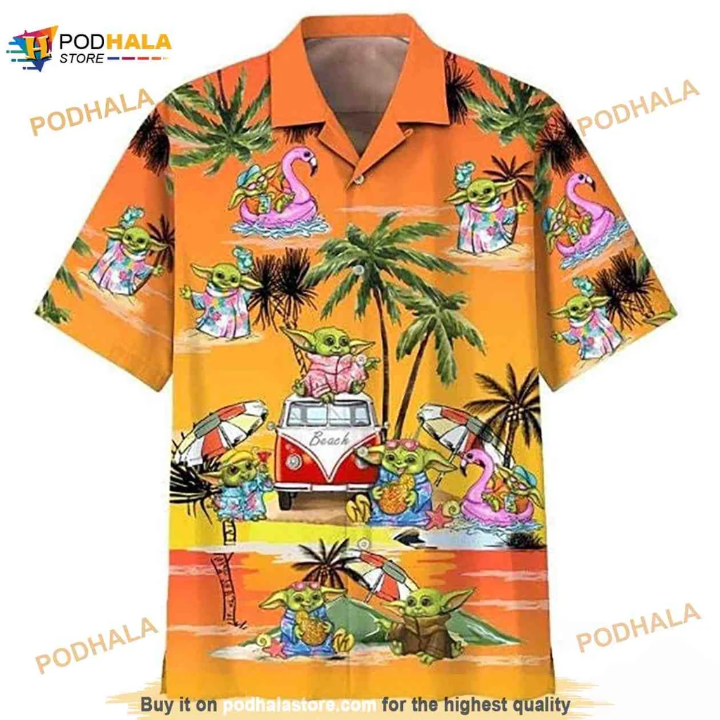 Baby Yoda Tropical Hawaiian Shirt With Beach Activities And Sunset
