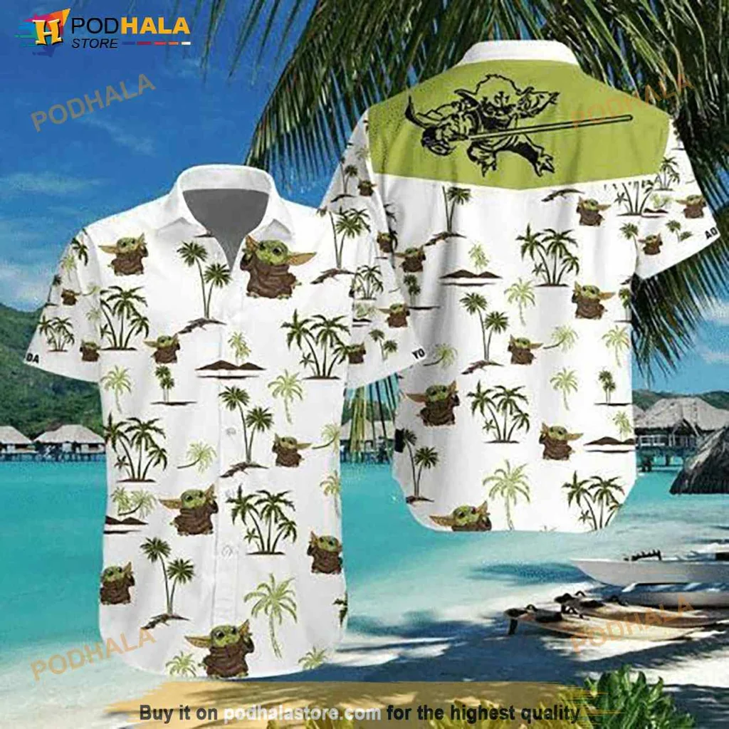 Baby Yoda Tropical Hawaiian Shirt With Coconut Island Design
