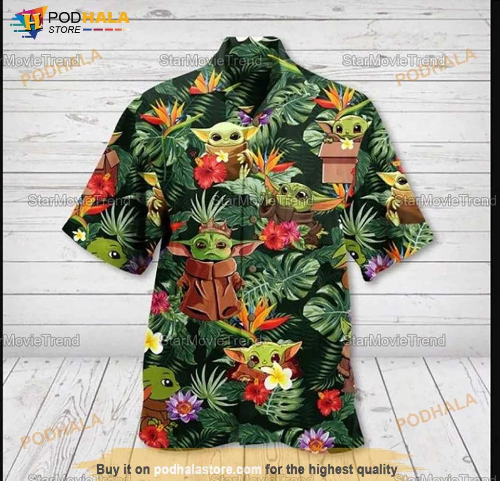 Baby Yoda Tropical Hawaiian Shirt With Colorful Floral Print