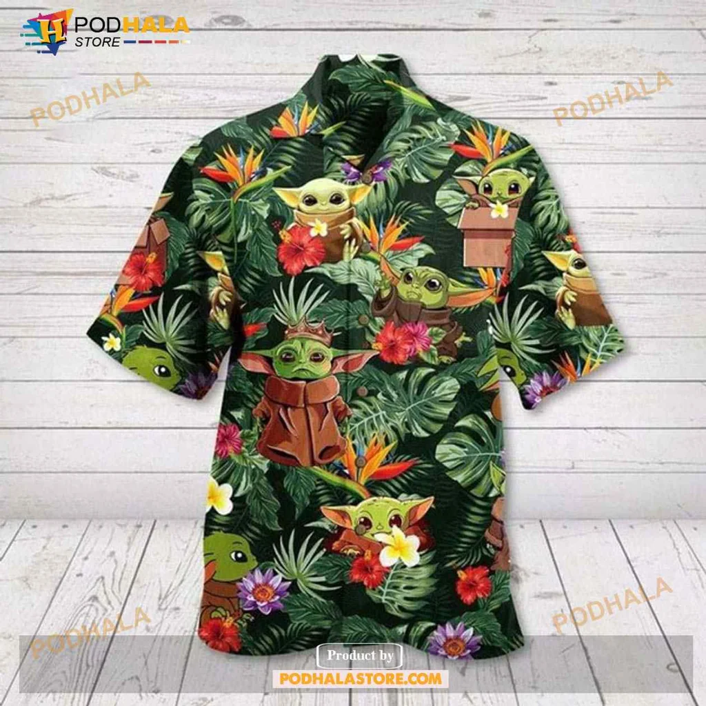 Baby Yoda Tropical Hawaiian Shirt With Fun Green Grogu Design