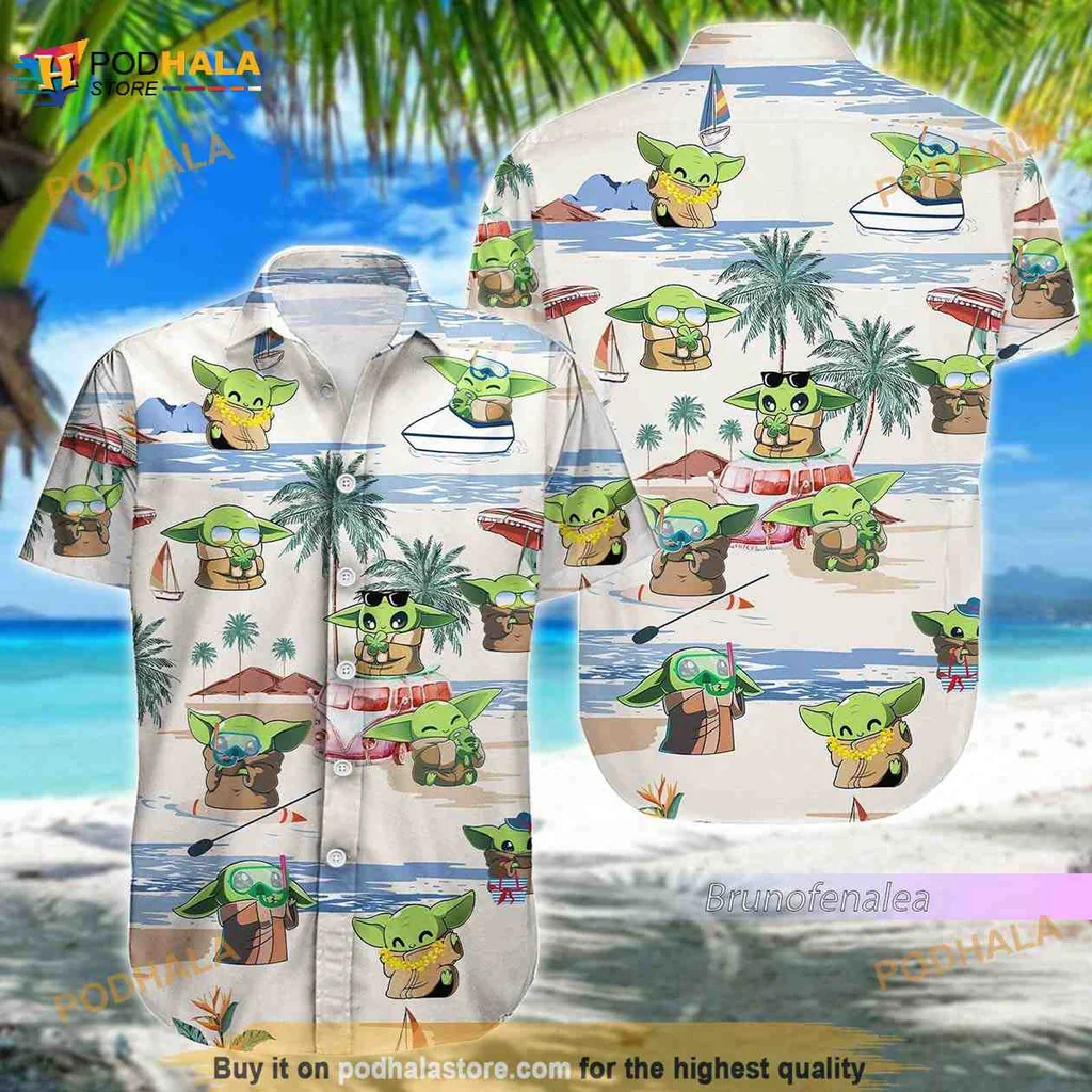 Baby Yoda Tropical Hawaiian Shirt With Playful Beach Design