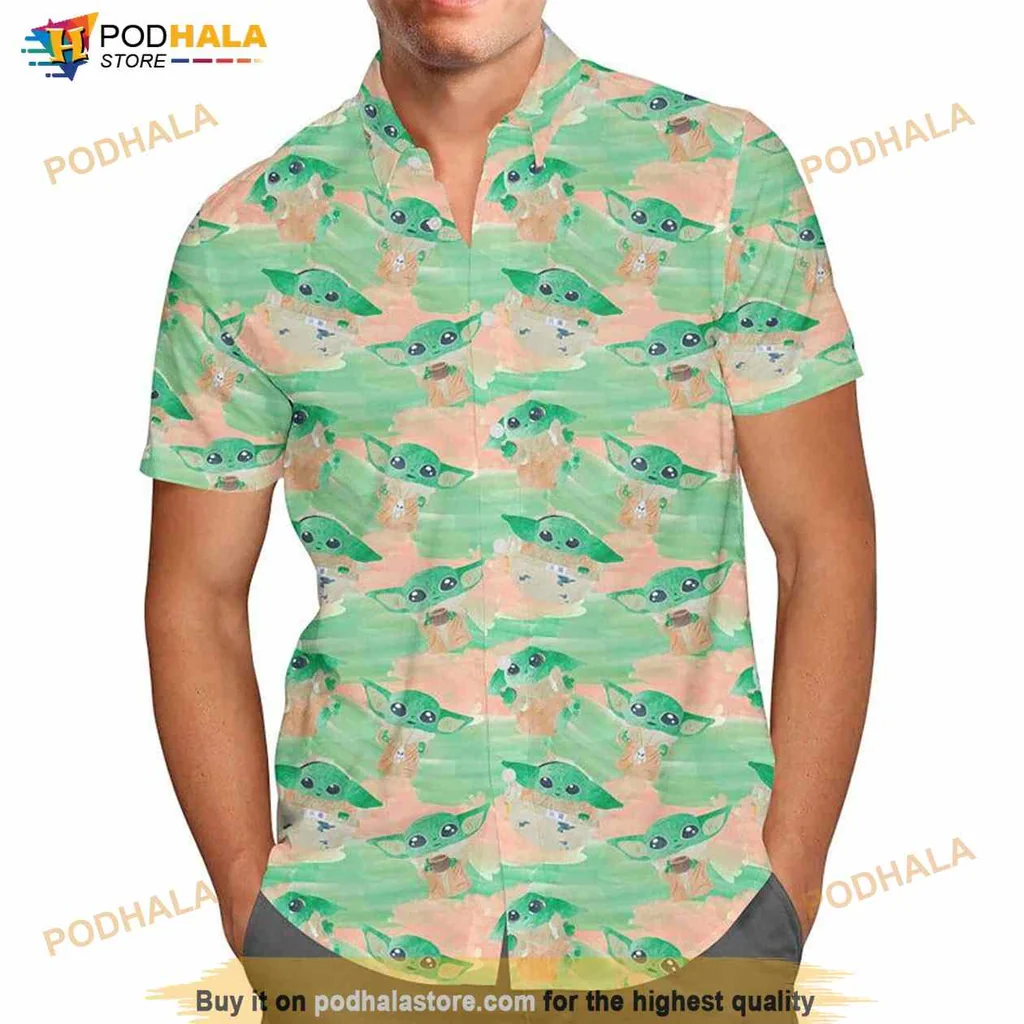 Baby Yoda Tropical Hawaiian Shirt With Whimsical All Over Print