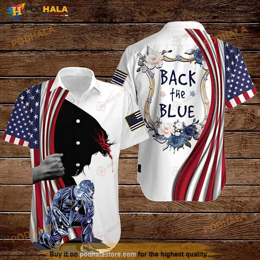 Back The Blue Hawaiian Shirt With American Flag And Police Officer Design