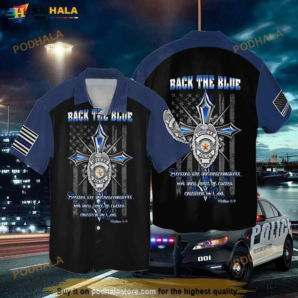 Back The Blue Hawaiian Shirt With Police Badge And Patriotic Design