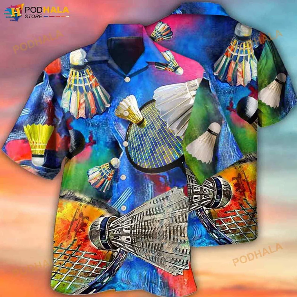 Badminton Colorful Hawaiian Shirt Featuring Playful Shuttlecocks Design