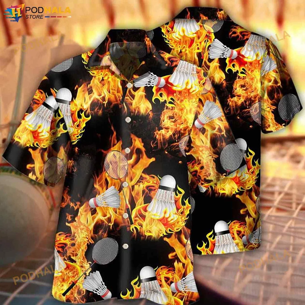 Badminton Flames Hawaiian Shirt With Vibrant Shuttlecocks Design
