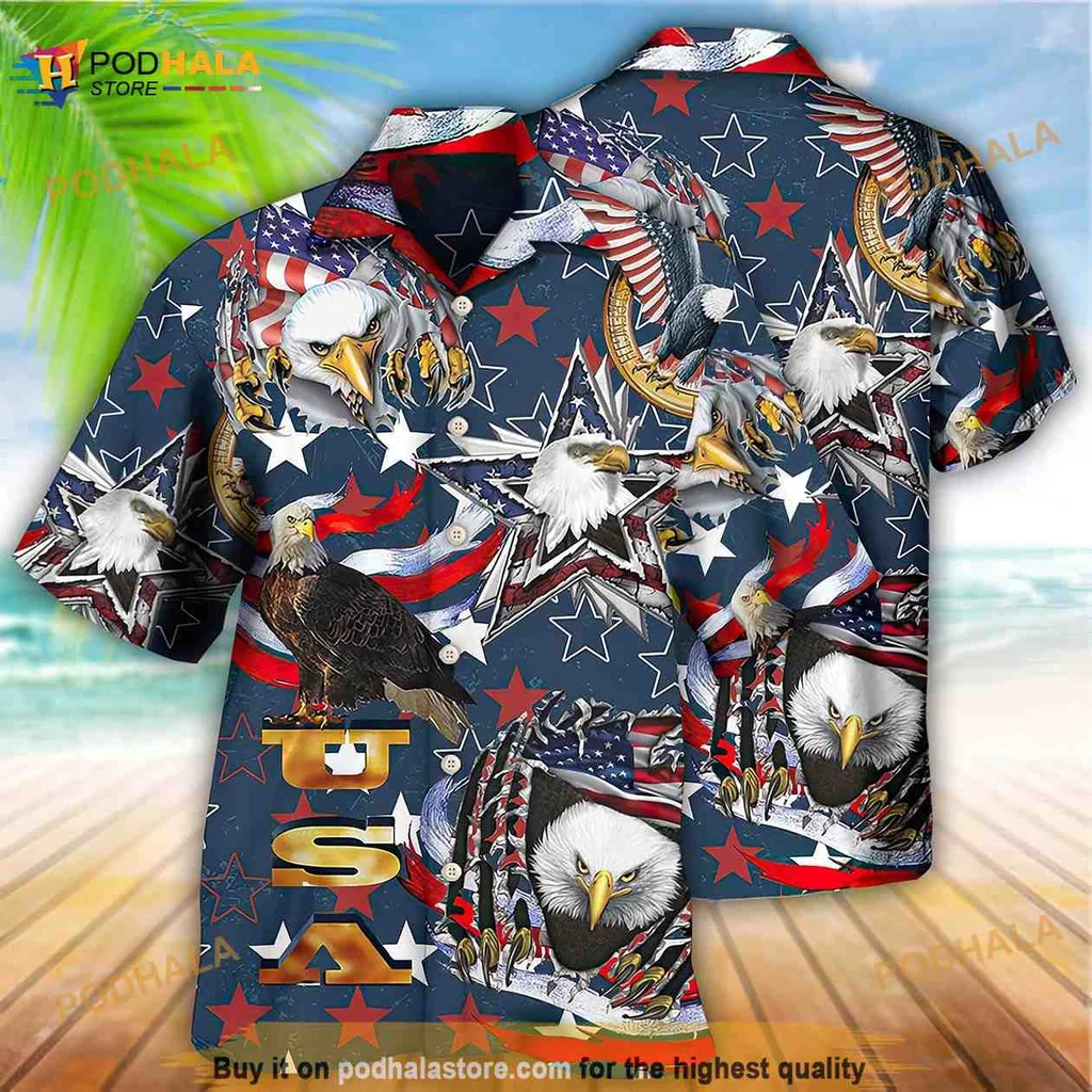 Bald Eagle Patriotic Hawaiian Shirt, Usa Freedom Summer Beach Shirt
