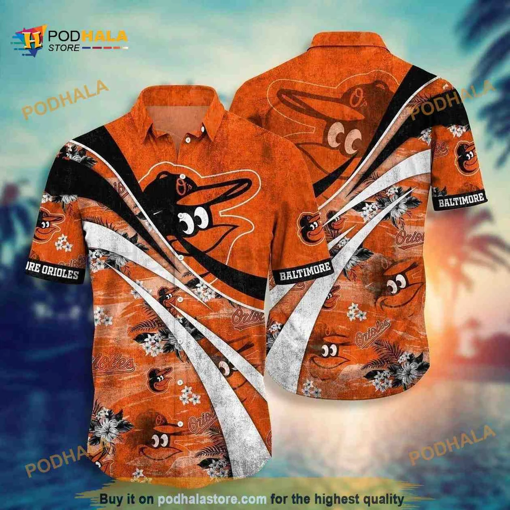 Baltimore Orioles Aloha Shirt With Vibrant Orange Waves