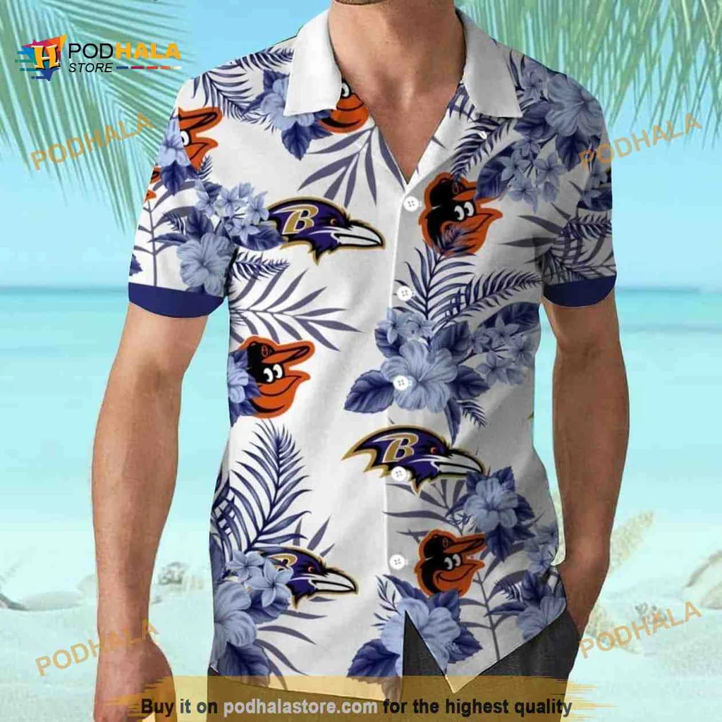 Baltimore Orioles Baltimore Ravens Hawaiian Shirt With Tropical Flower Pattern