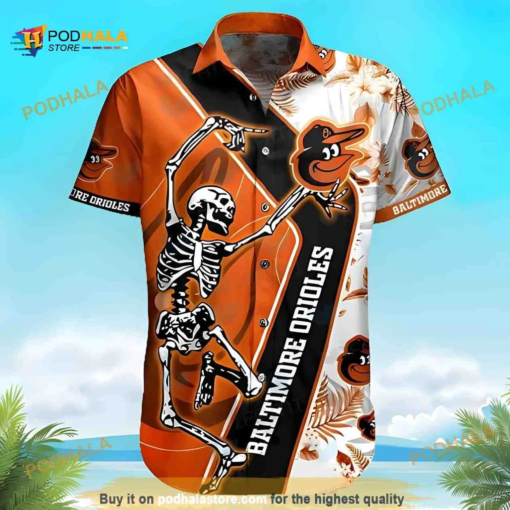 Baltimore Orioles Skeleton Hawaiian Shirt, Dancing Summer Beach Style