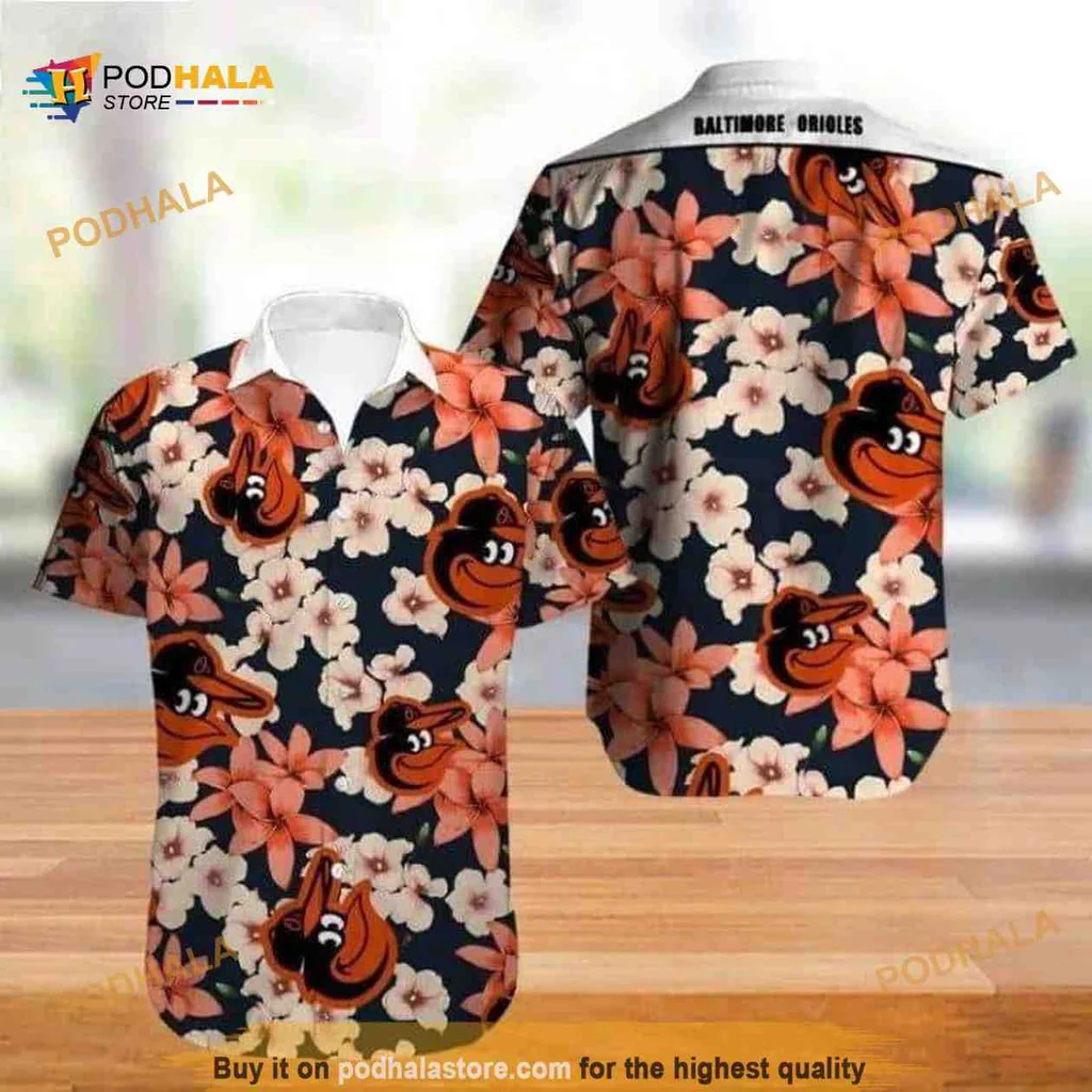 Baltimore Orioles Tropical Aloha Shirt With Hibiscus Flowers