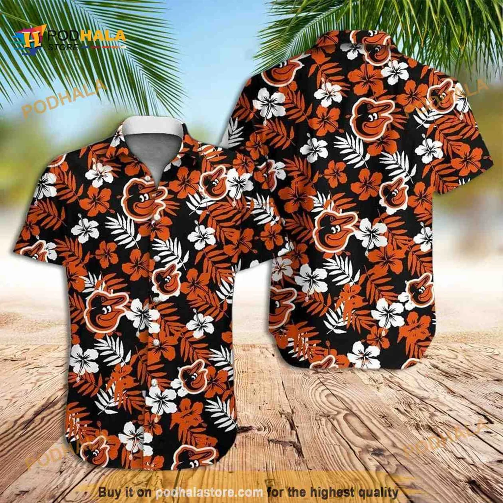 Baltimore Orioles Tropical Floral Hawaiian Shirt With Hibiscus Flowers