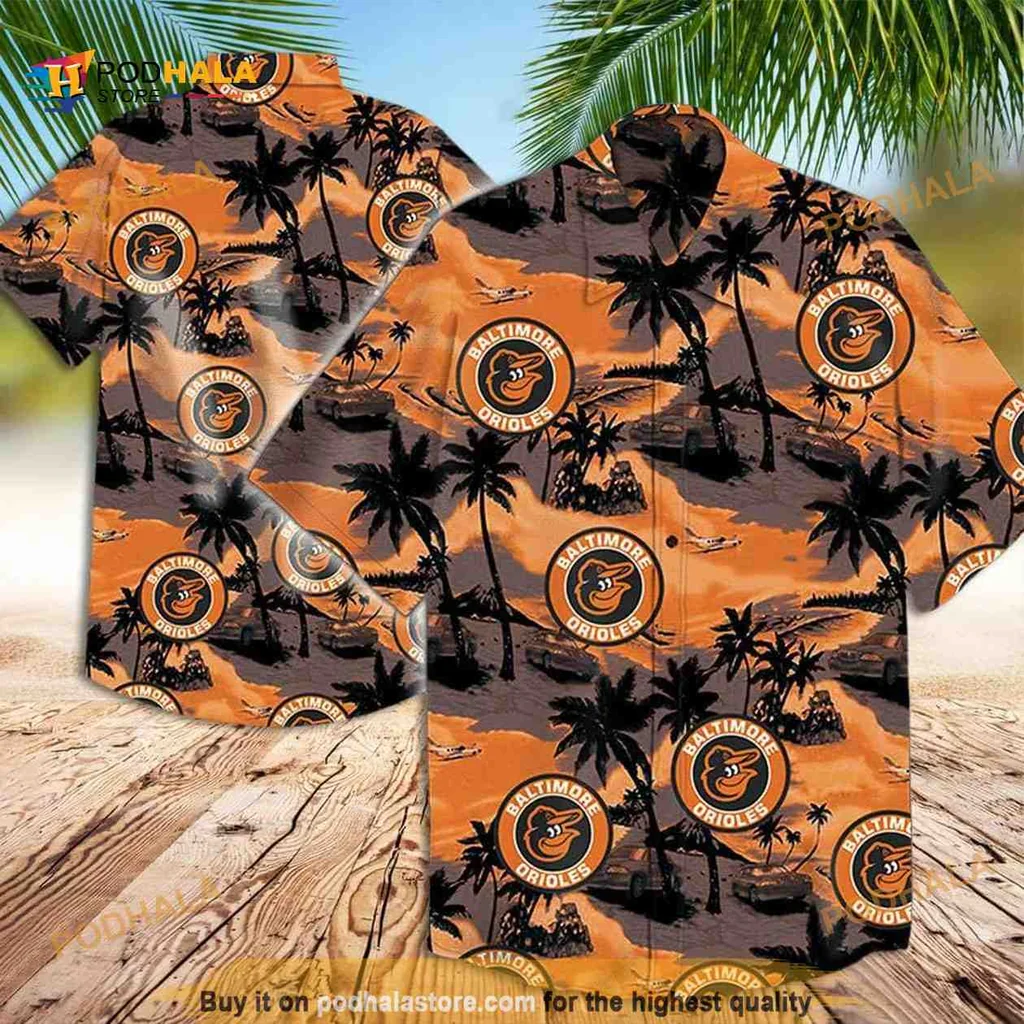 Baltimore Orioles Tropical Shirt With Sunset And Palm Trees