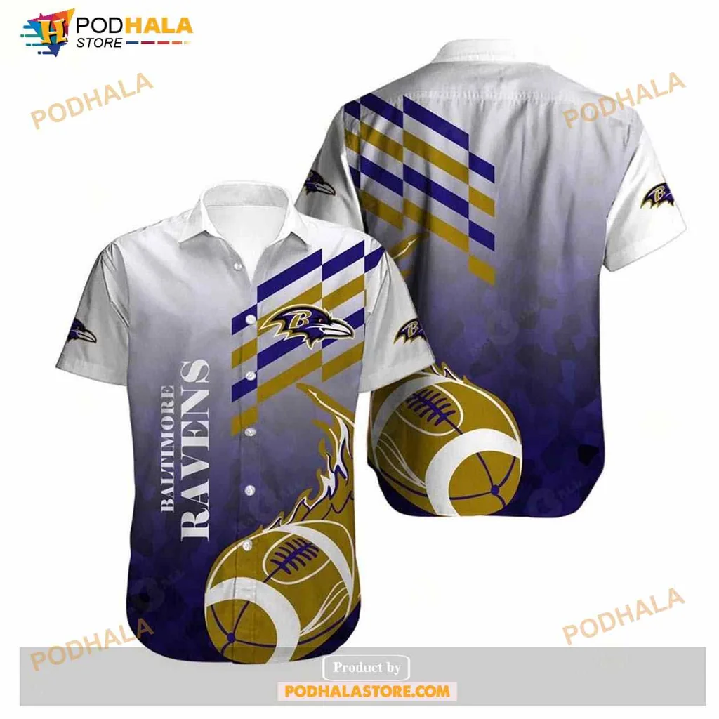 Baltimore Ravens Fan Aloha Shirt Featuring Team Logo And Football Design