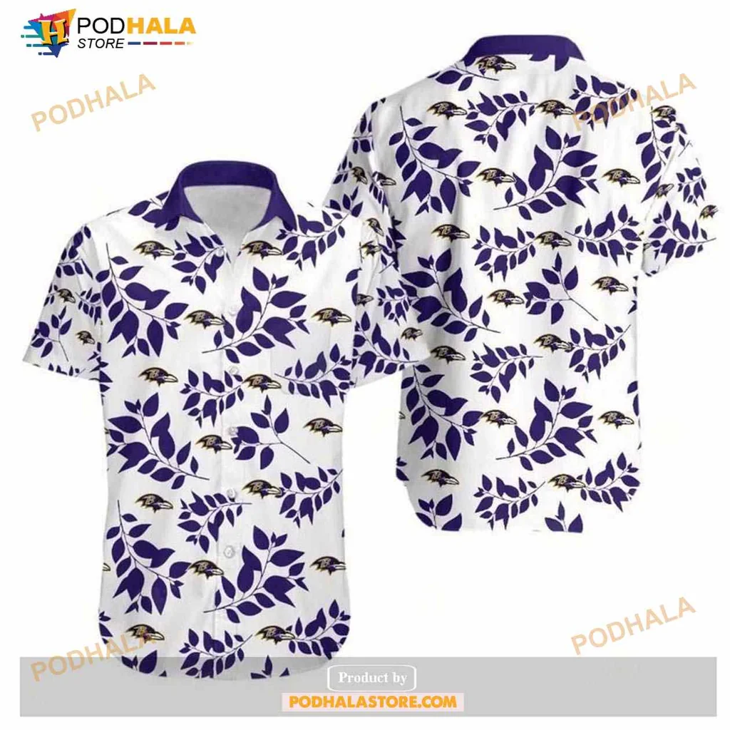 Baltimore Ravens Fan Hawaiian Shirt With Purple Leaves Design