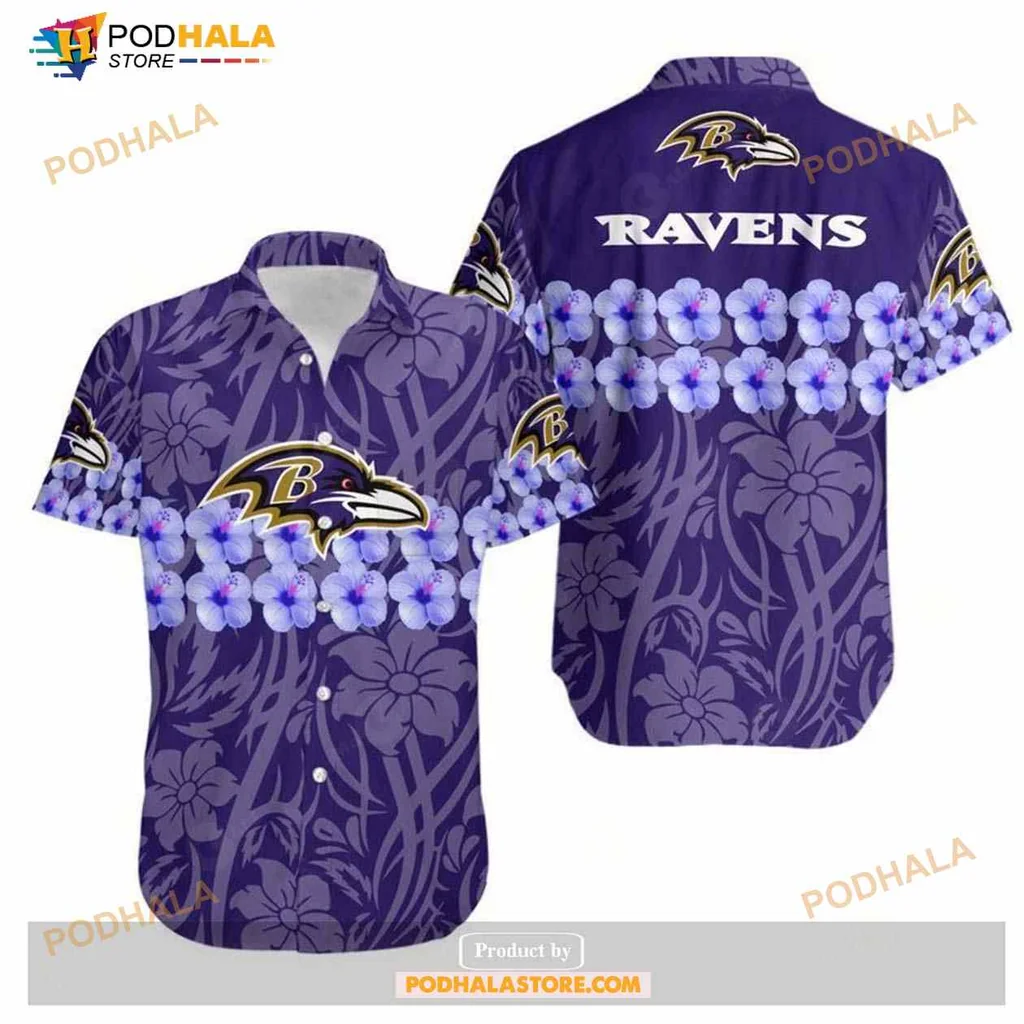 Baltimore Ravens Floral Hawaiian Shirt With Vibrant Purple Background