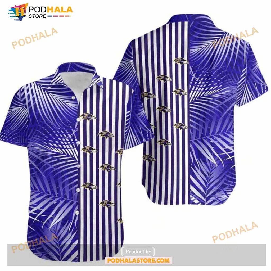 Baltimore Ravens Palm Leaves Hawaiian Shirt With Vertical Stripes