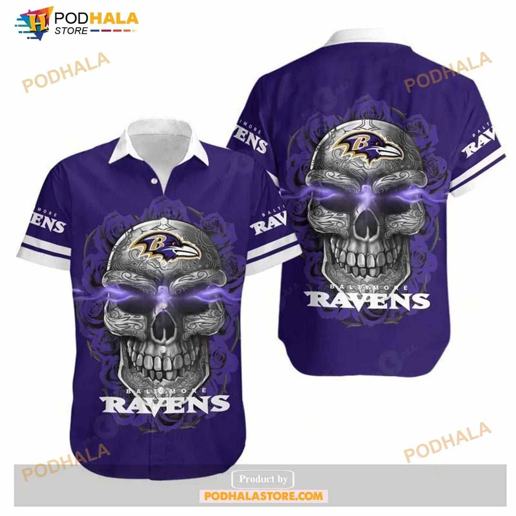 Baltimore Ravens Sugar Skull Hawaiian Shirt With Bold Team Colors