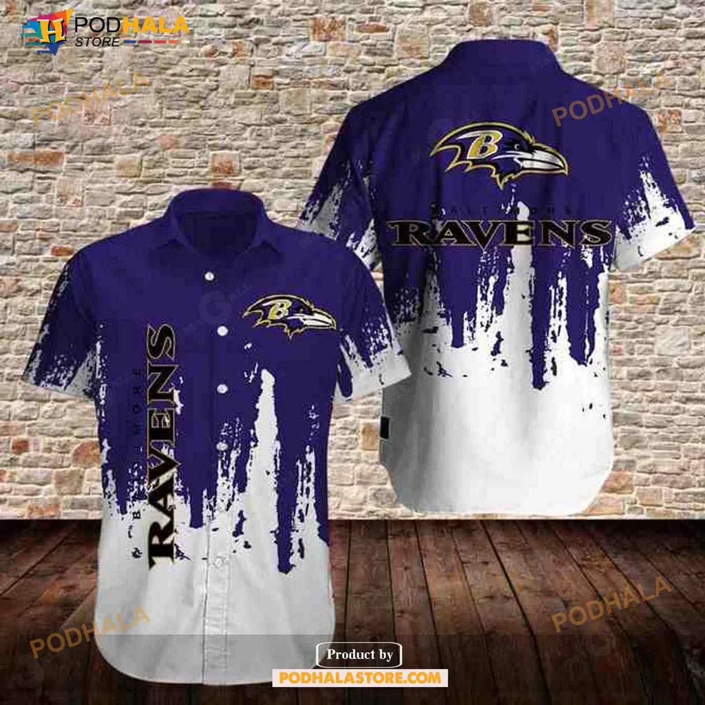 Baltimore Ravens Tropical Aloha Shirt, Bold Purple And White Design