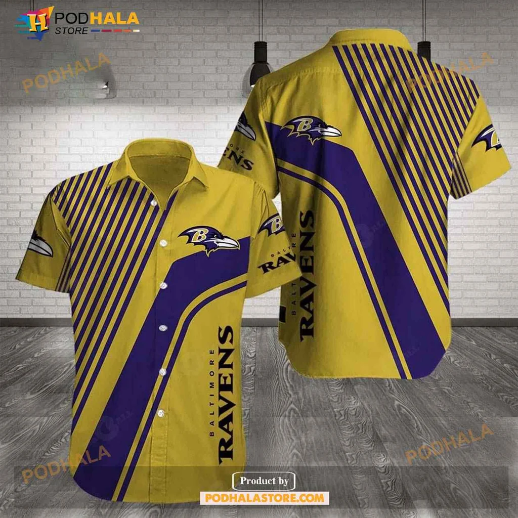 Baltimore Ravens Tropical Aloha Shirt With Bold Purple Stripes