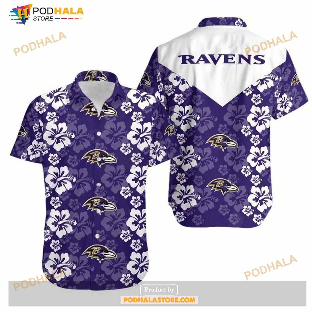 Baltimore Ravens Tropical Hawaiian Shirt With Hibiscus Flowers