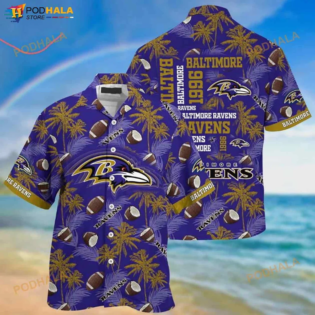 Baltimore Ravens Tropical Hawaiian Shirt With Palm Trees And Footballs