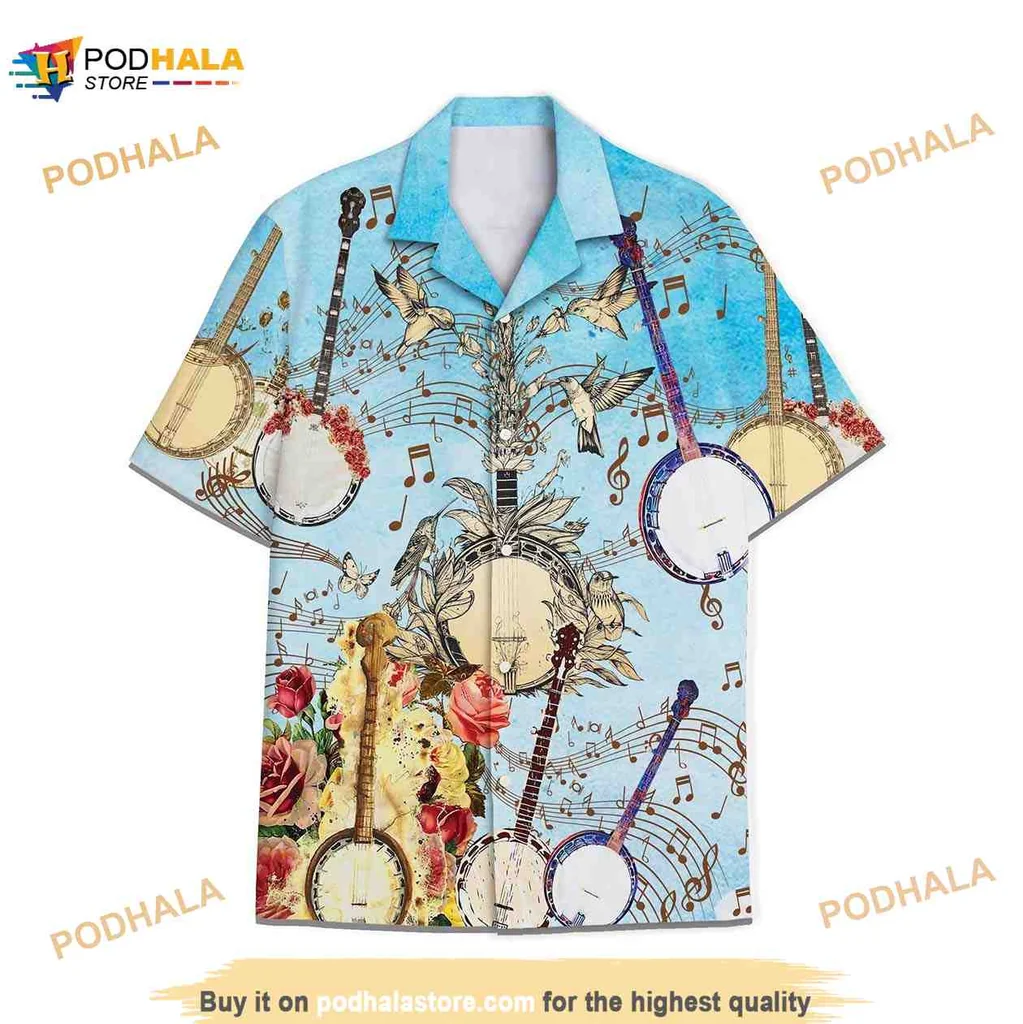 Banjo Music Lover Hawaiian Shirt With Colorful Floral Design