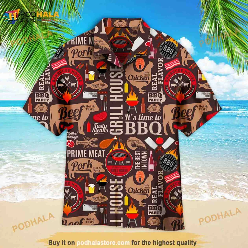 Barbecue Themed Hawaiian Shirt, Colorful Aloha Shirt For National Bbq Day