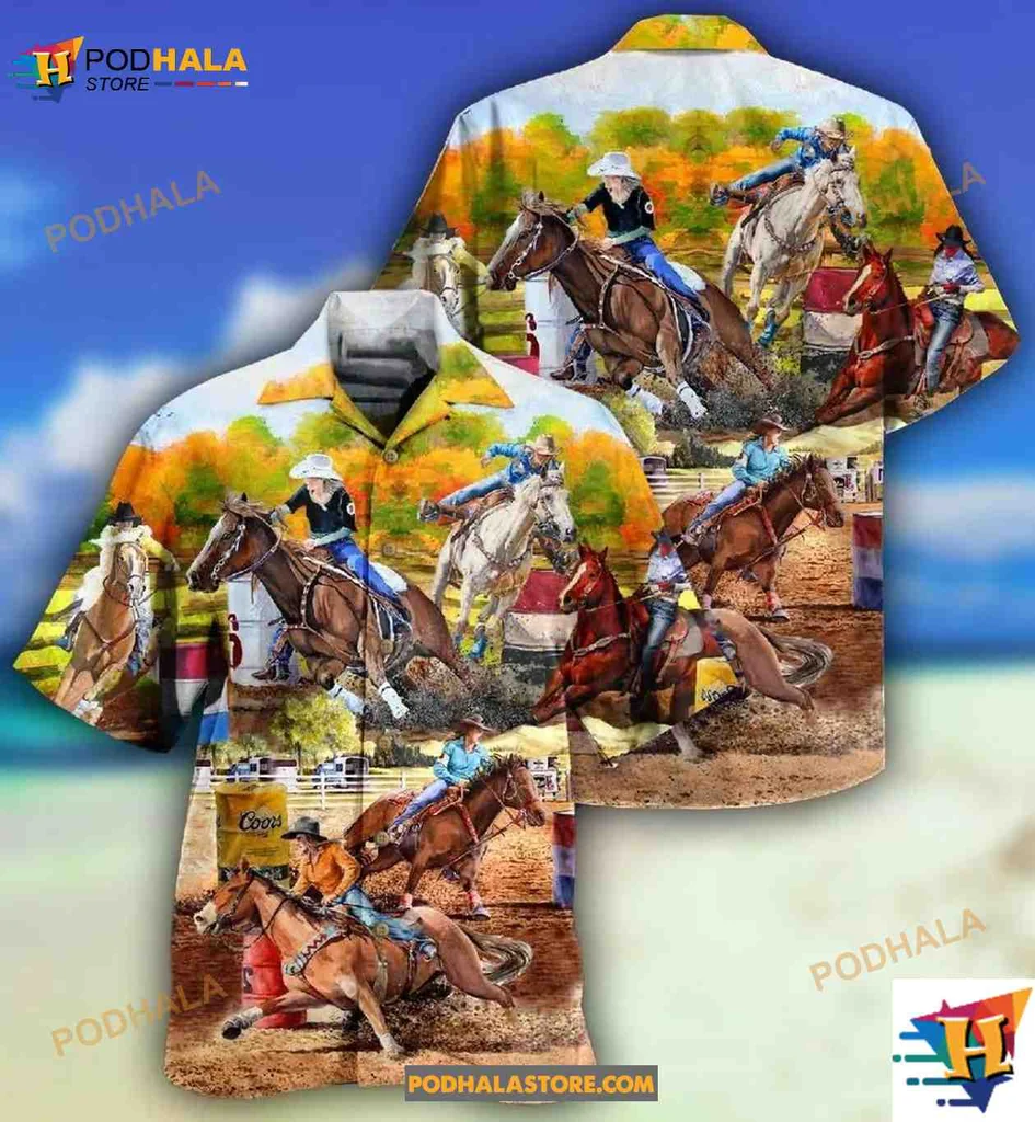 Barrel Racing Horse Lovers Hawaiian Shirt, Vibrant Equestrian Design