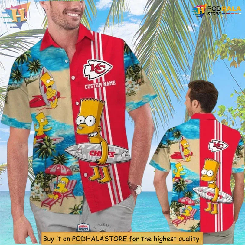 Bart Simpson Kansas City Chiefs Hawaiian Shirt With Tropical Surf Design