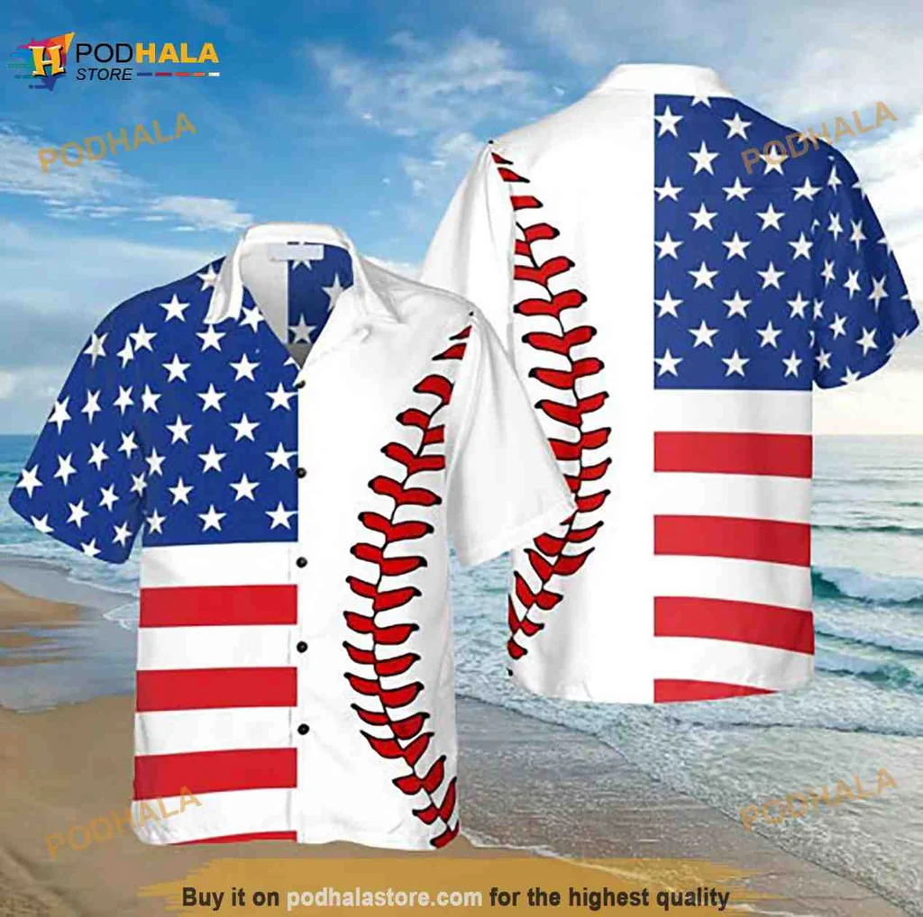 Baseball American Flag Hawaiian Shirt With Patriotic Design