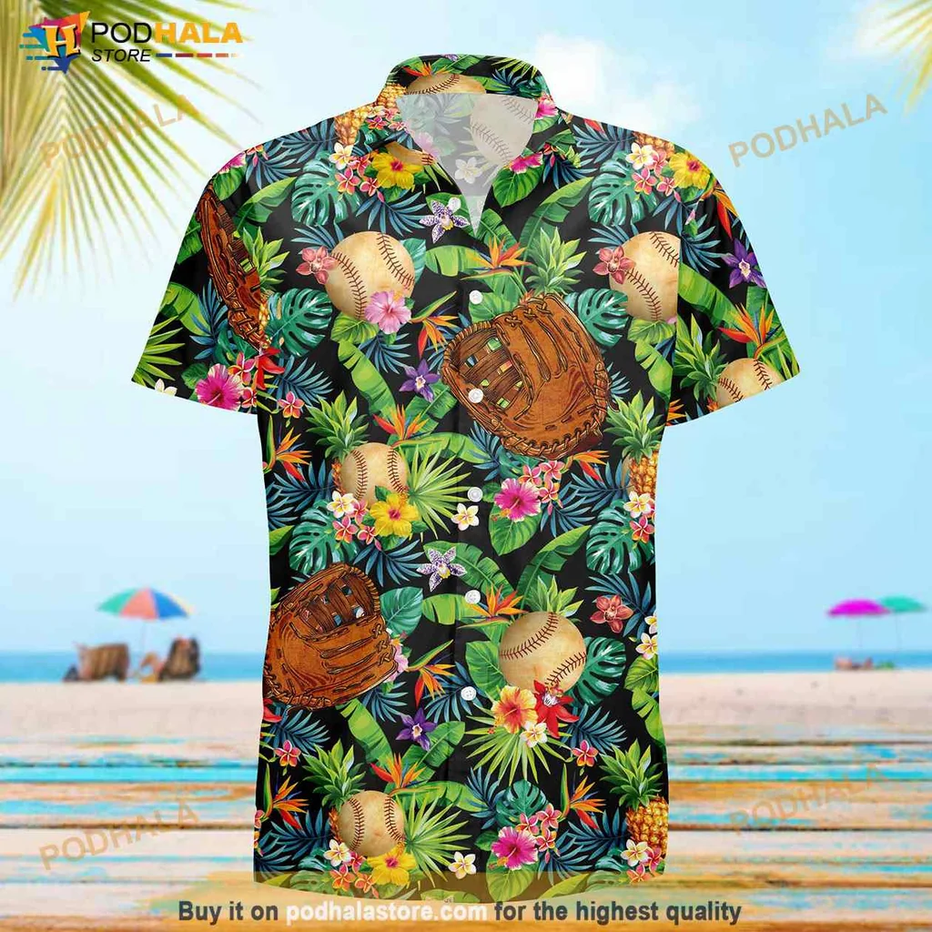 Baseball Floral Hawaiian Shirt With Tropical Design And Colorful Flowers